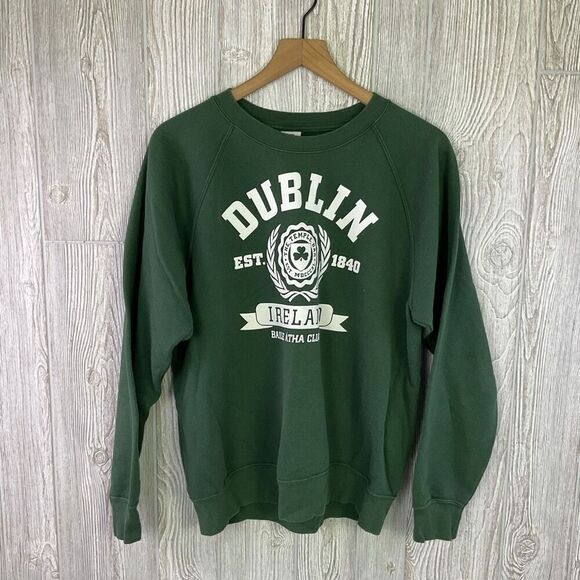 Vintage Fruit of the Loom Adult Medium Green Crewneck Pullover Dublin Ireland - Picture 3 of 6